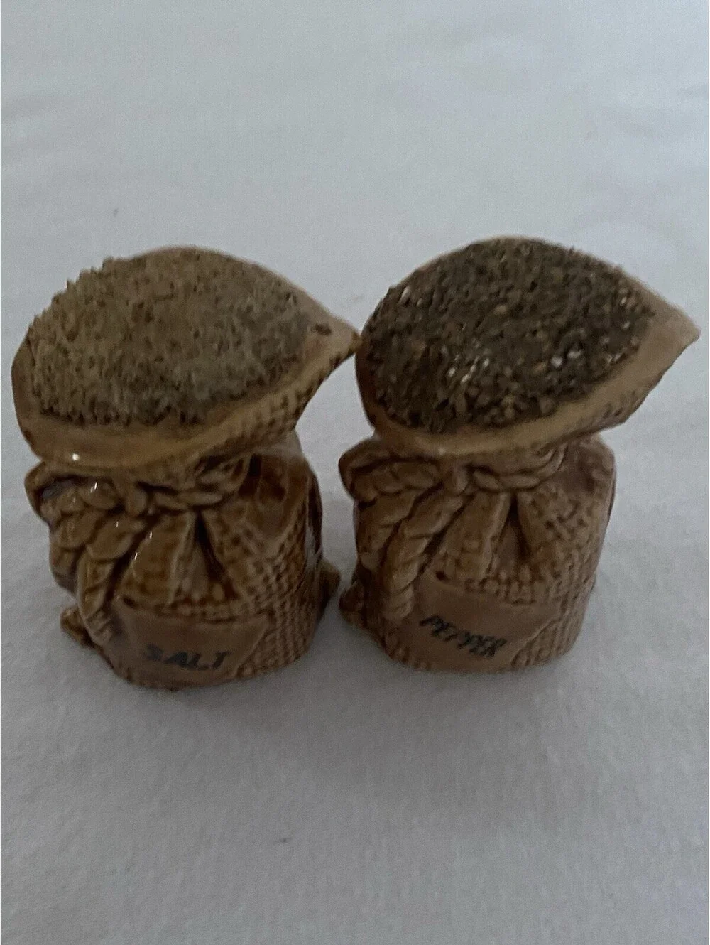 Vintage Burlap Feed Sack Salt And Pepper Shakers: Ceramic